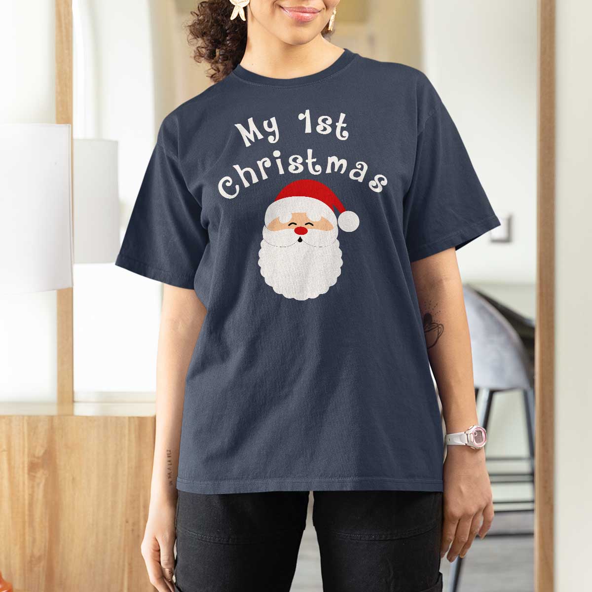My First Christmas T Shirt For Women Baby's First Holiday Xmas Santa - Wonder Print Shop