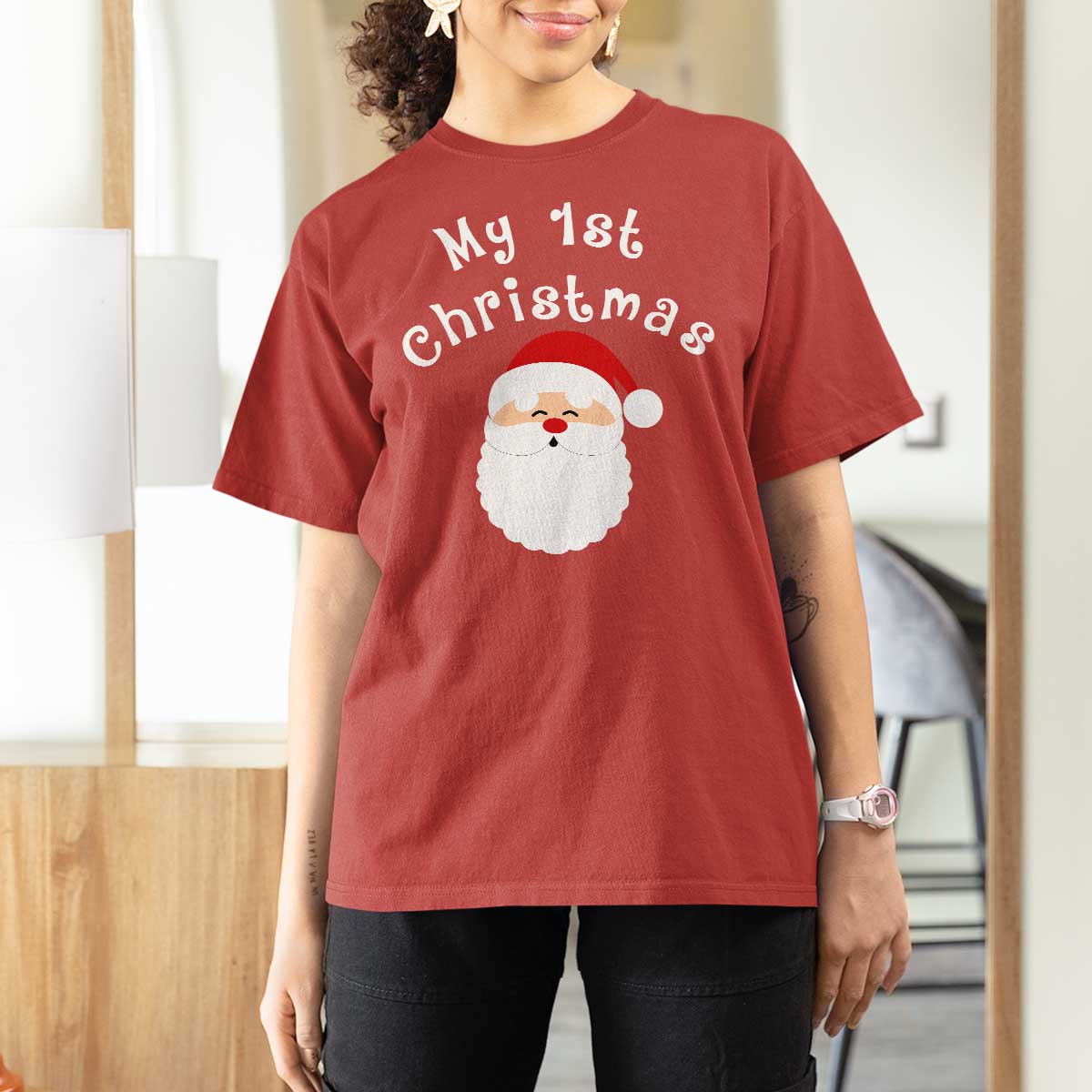 My First Christmas T Shirt For Women Baby's First Holiday Xmas Santa - Wonder Print Shop