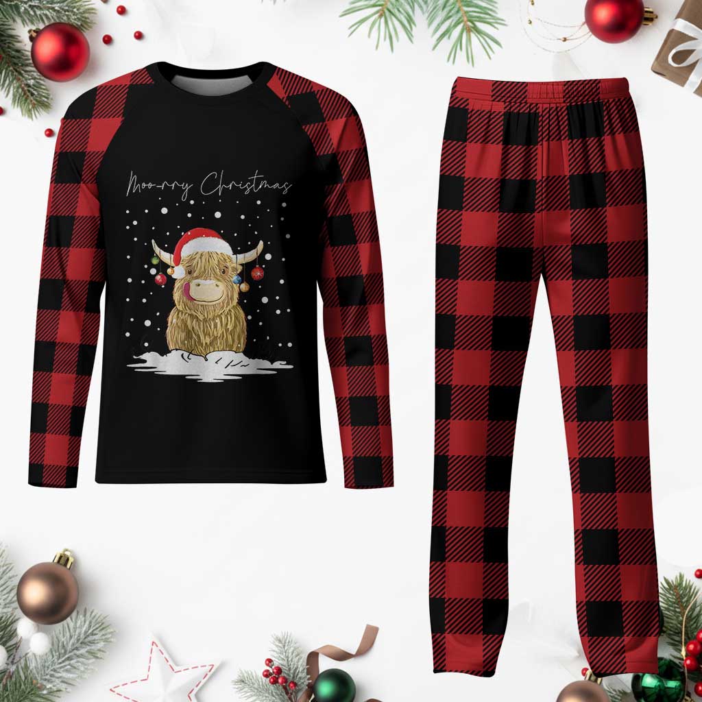 Xmas Cow Plaid Pajama Set Scottish Highland Cow Moo-rry Christmas - Wonder Print Shop