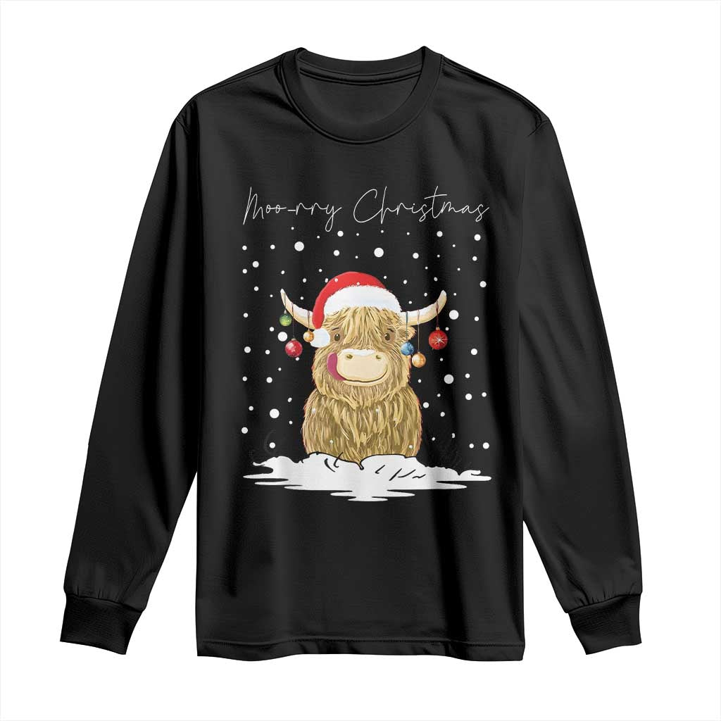 Christmas Cow Long Sleeve Shirt Scottish Highland Cow Moo-rry Christmas
