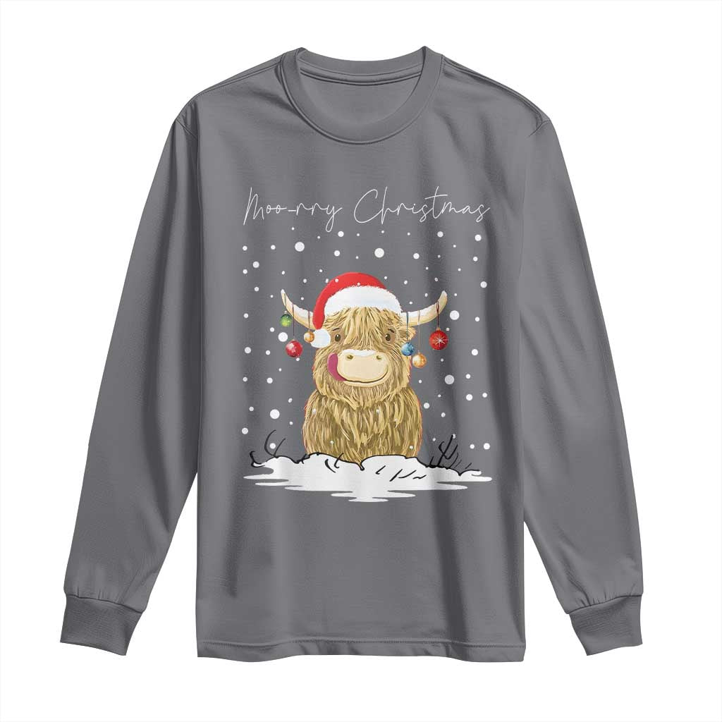 Christmas Cow Long Sleeve Shirt Scottish Highland Cow Moo-rry Christmas