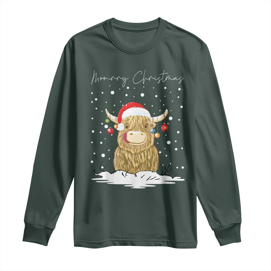 Christmas Cow Long Sleeve Shirt Scottish Highland Cow Moo-rry Christmas
