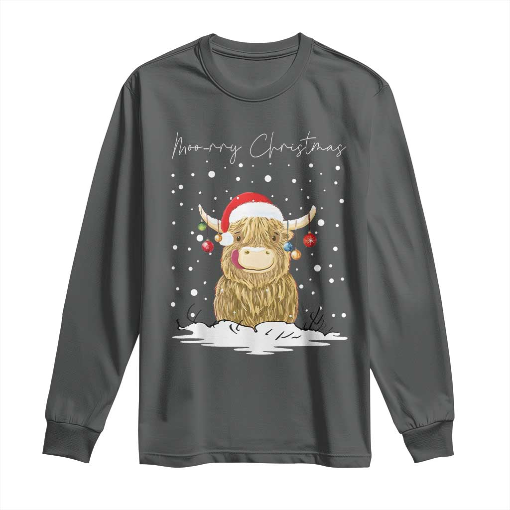 Christmas Cow Long Sleeve Shirt Scottish Highland Cow Moo-rry Christmas