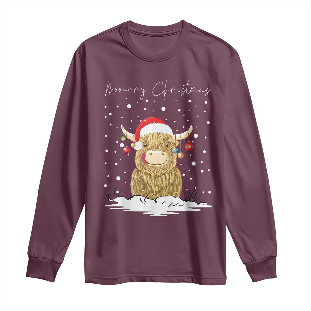 Christmas Cow Long Sleeve Shirt Scottish Highland Cow Moo-rry Christmas