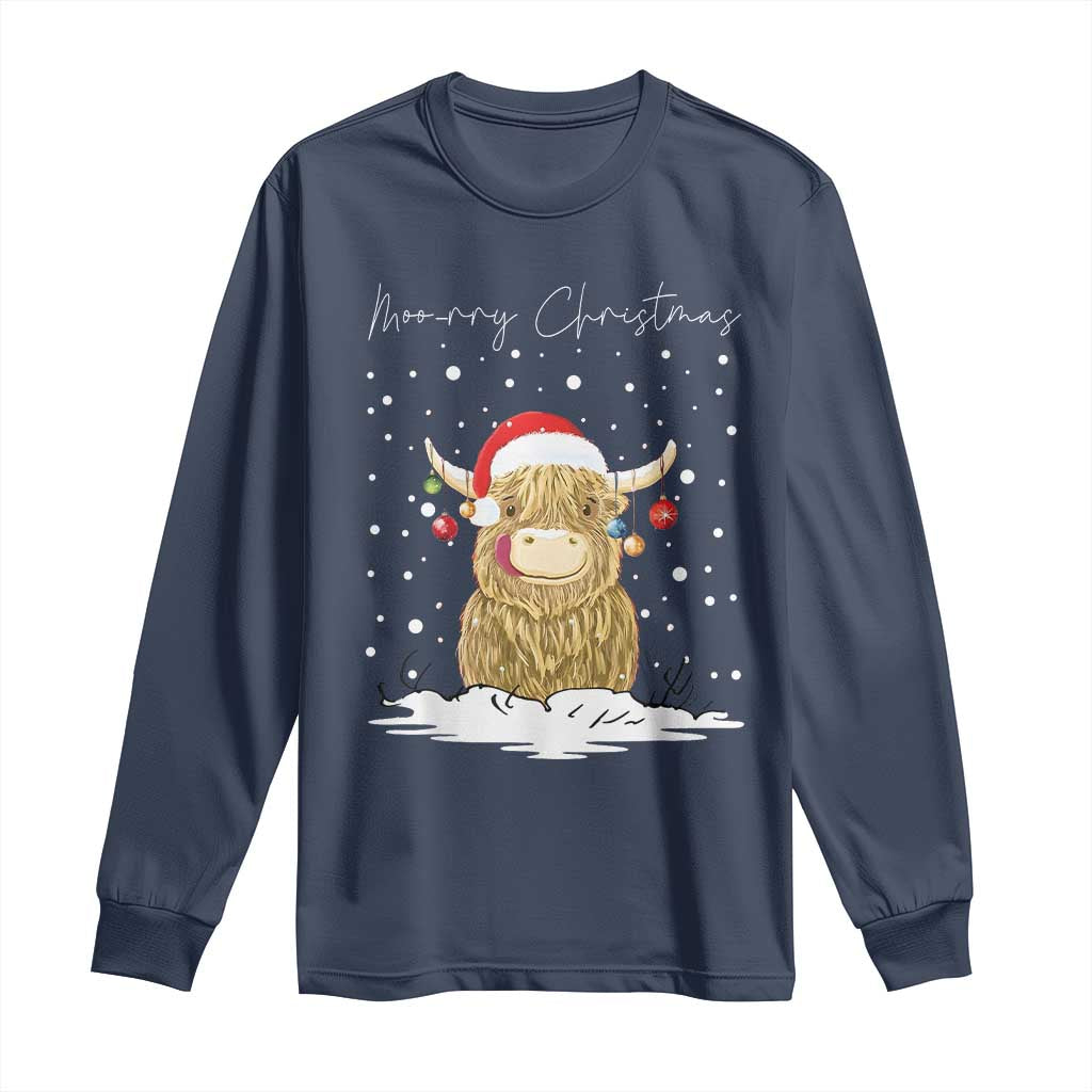 Christmas Cow Long Sleeve Shirt Scottish Highland Cow Moo-rry Christmas