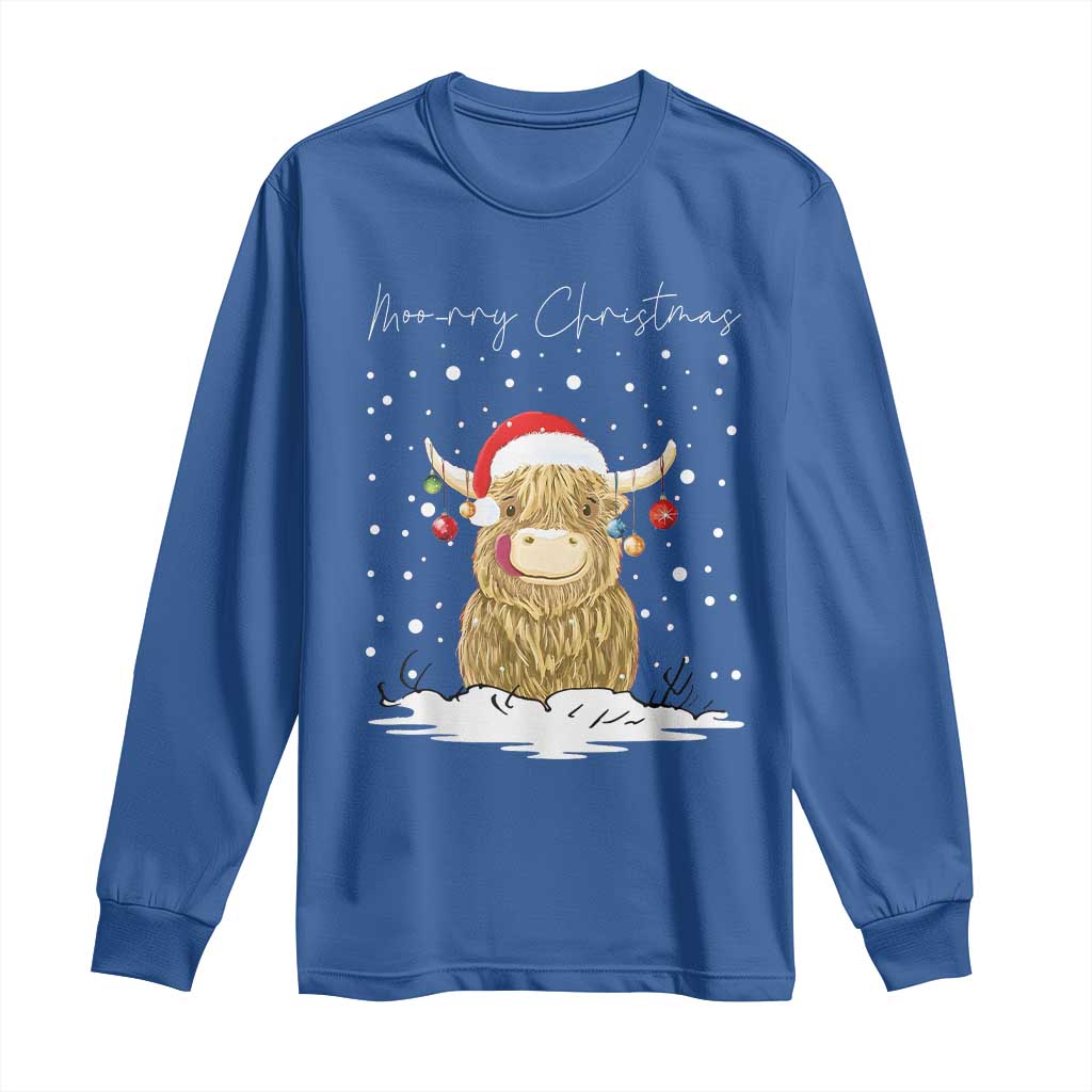 Christmas Cow Long Sleeve Shirt Scottish Highland Cow Moo-rry Christmas