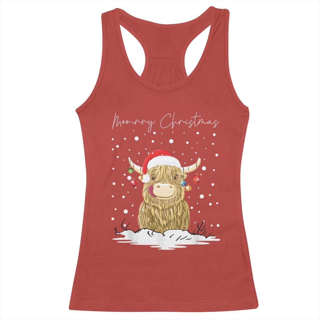 Christmas Cow Racerback Tank Top Scottish Highland Cow Moo-rry Christmas