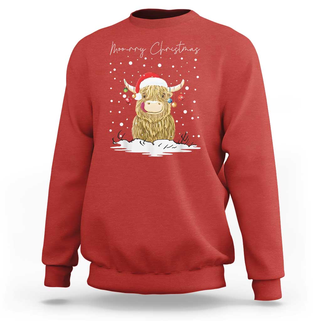 Christmas Cow Sweatshirt Scottish Highland Cow Moo-rry Christmas - Wonder Print Shop