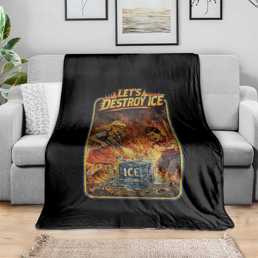 Subtle Abolish Ice Throw Blanket Retro Protest Satirical Graphic Let's Destroy Ice