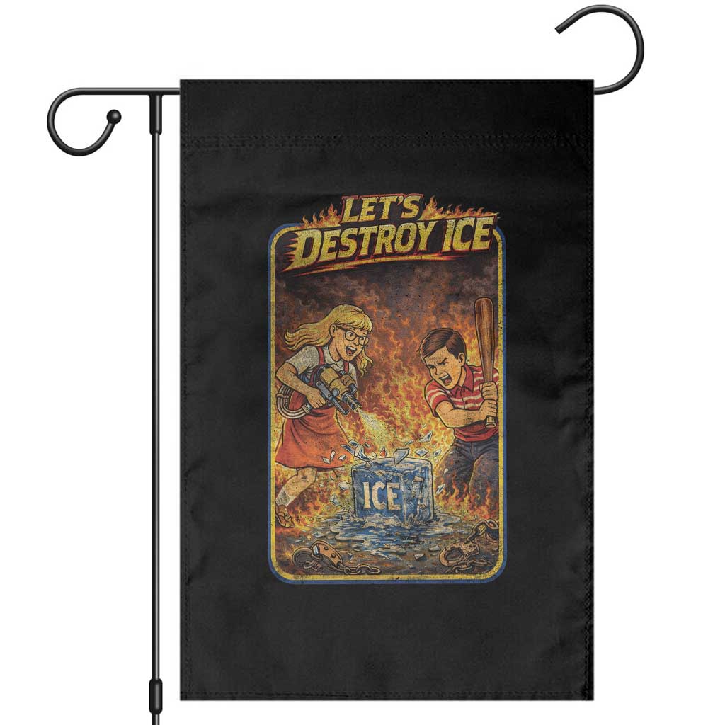Subtle Abolish Ice Garden Flag Retro Protest Satirical Graphic Let's Destroy Ice