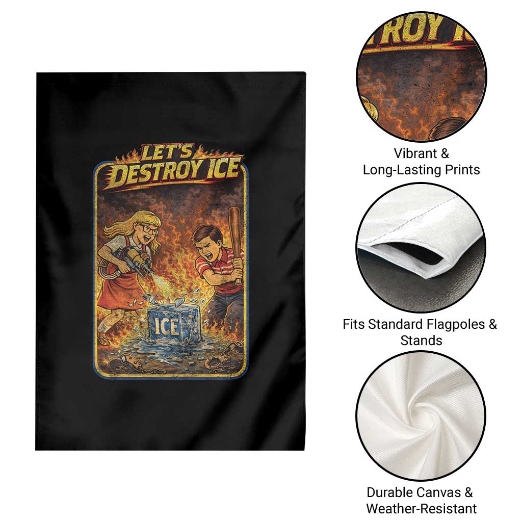 Subtle Abolish Ice Garden Flag Retro Protest Satirical Graphic Let's Destroy Ice