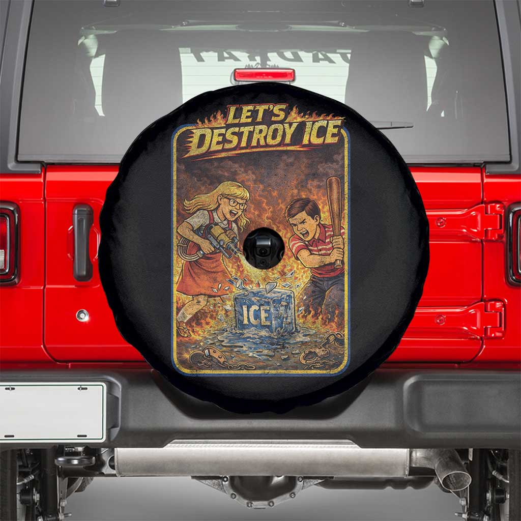 Subtle Abolish Ice Spare Tire Cover Retro Protest Satirical Graphic Let's Destroy Ice