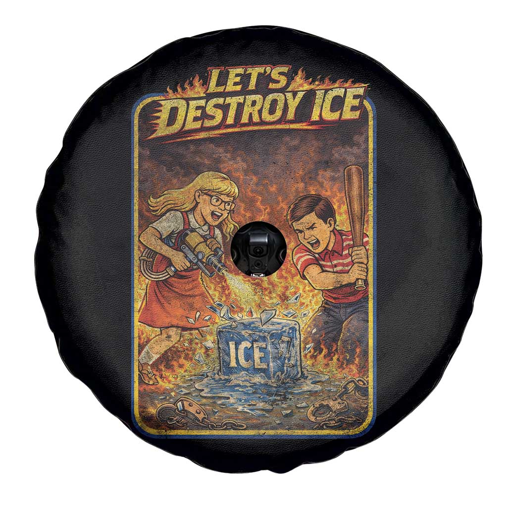 Subtle Abolish Ice Spare Tire Cover Retro Protest Satirical Graphic Let's Destroy Ice