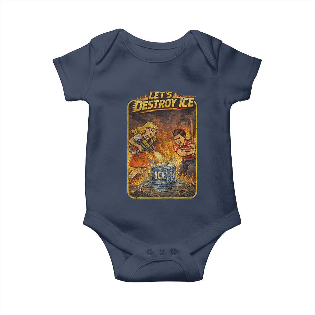 Subtle Abolish Ice Baby Onesie Retro Protest Satirical Graphic Let's Destroy Ice