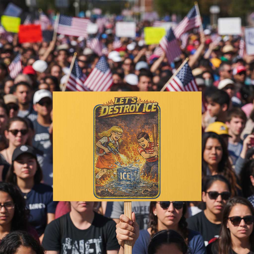 Subtle Abolish Ice Protest Sign Retro Protest Satirical Graphic Let's Destroy Ice
