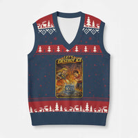 Subtle Abolish Ice V-Neck Knit Sweater Vest Retro Protest Satirical Graphic Let's Destroy Ice