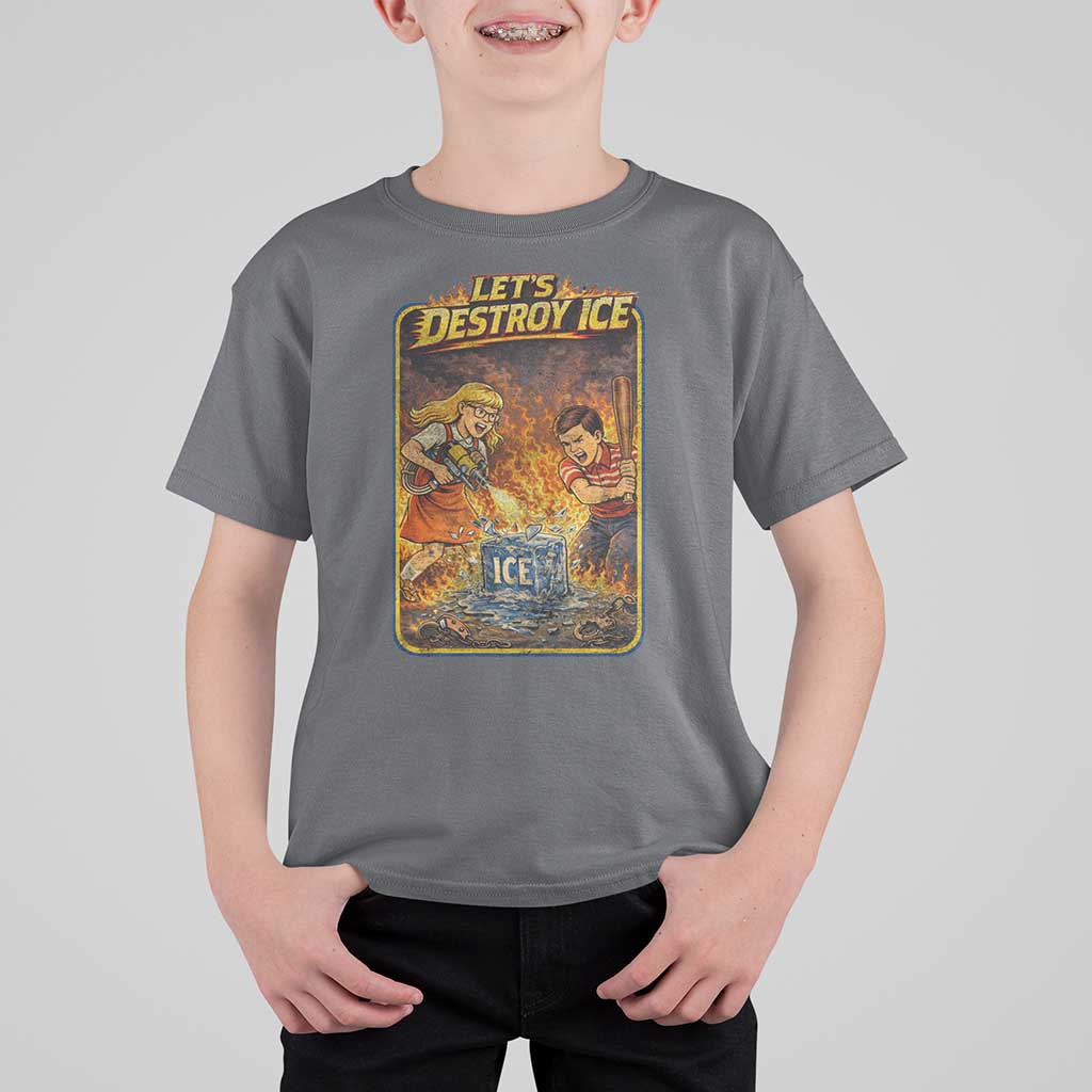 Subtle Abolish Ice T Shirt For Kid Retro Protest Satirical Graphic Let's Destroy Ice
