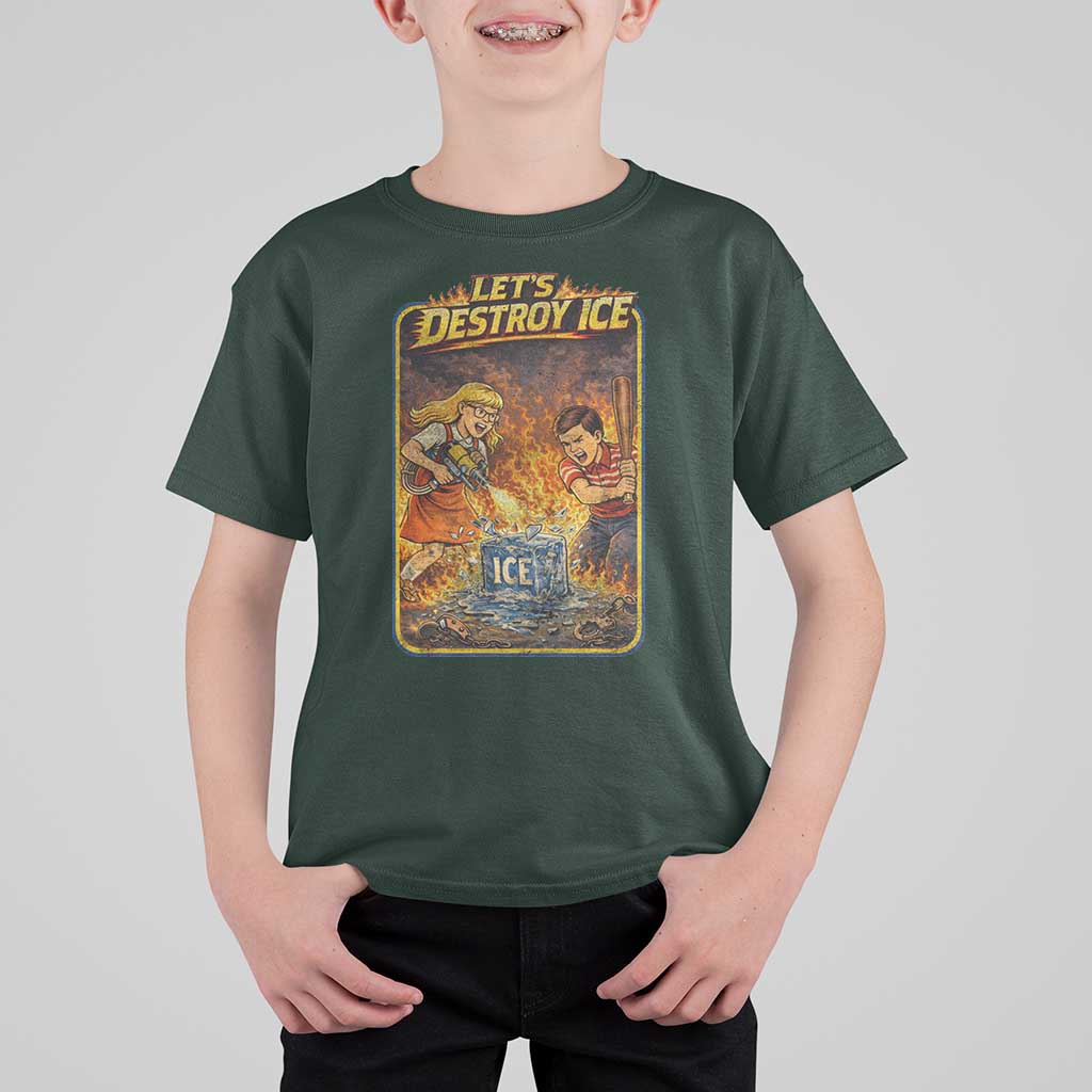 Subtle Abolish Ice T Shirt For Kid Retro Protest Satirical Graphic Let's Destroy Ice