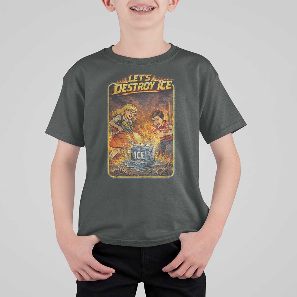 Subtle Abolish Ice T Shirt For Kid Retro Protest Satirical Graphic Let's Destroy Ice