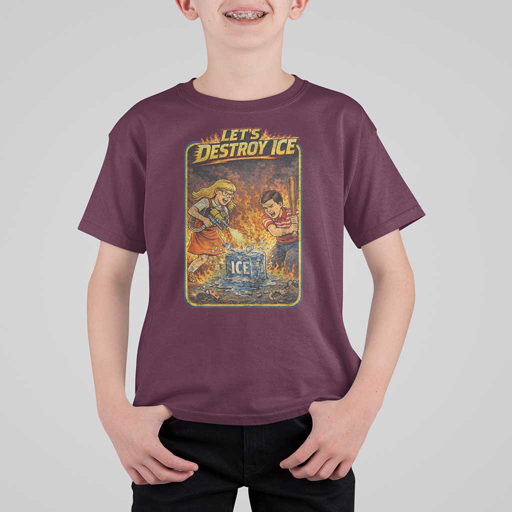 Subtle Abolish Ice T Shirt For Kid Retro Protest Satirical Graphic Let's Destroy Ice