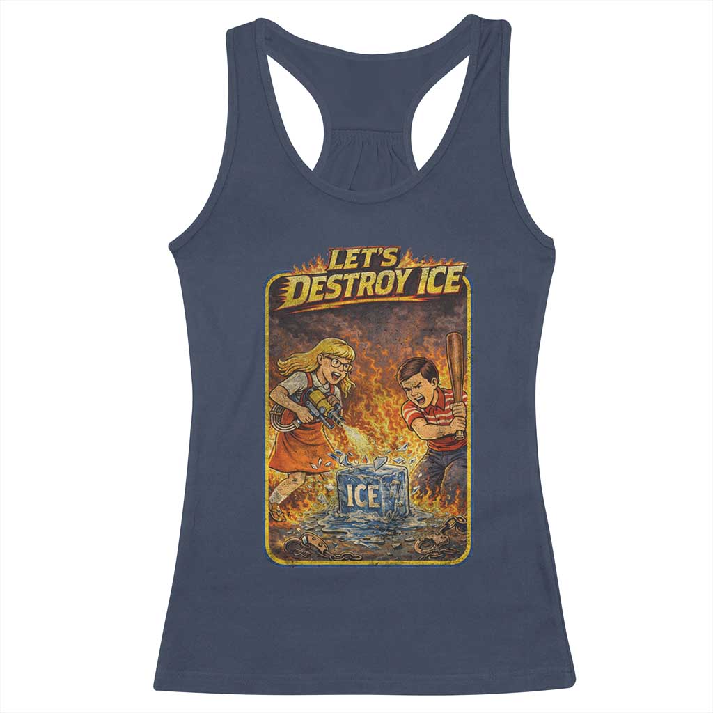 Subtle Abolish Ice Racerback Tank Top Retro Protest Satirical Graphic Let's Destroy Ice