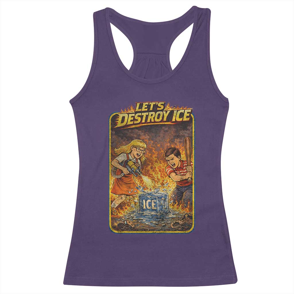 Subtle Abolish Ice Racerback Tank Top Retro Protest Satirical Graphic Let's Destroy Ice