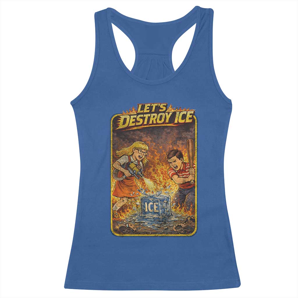 Subtle Abolish Ice Racerback Tank Top Retro Protest Satirical Graphic Let's Destroy Ice