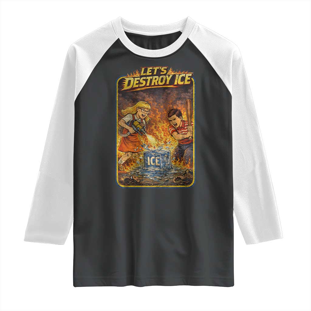 Subtle Abolish Ice Raglan Shirt Retro Protest Satirical Graphic Let's Destroy Ice