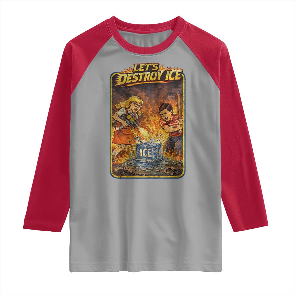 Subtle Abolish Ice Raglan Shirt Retro Protest Satirical Graphic Let's Destroy Ice
