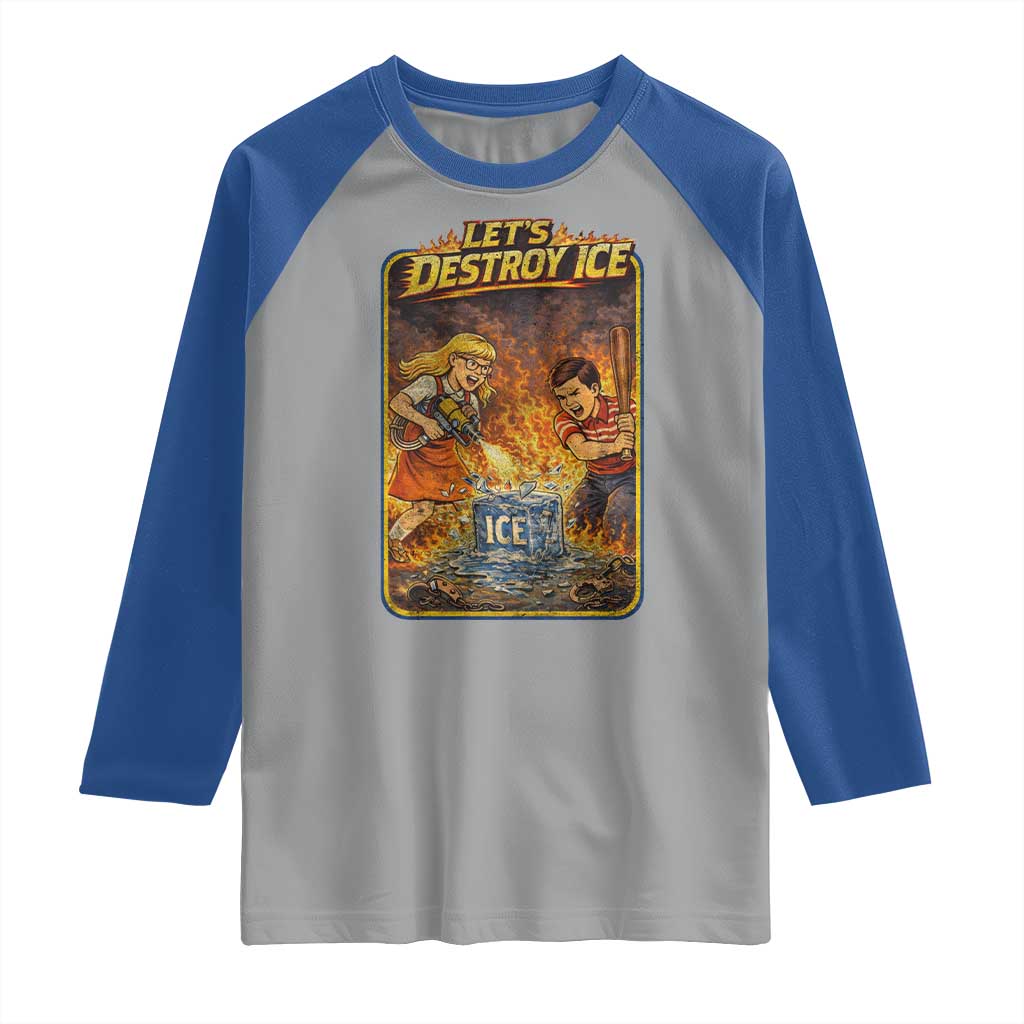 Subtle Abolish Ice Raglan Shirt Retro Protest Satirical Graphic Let's Destroy Ice
