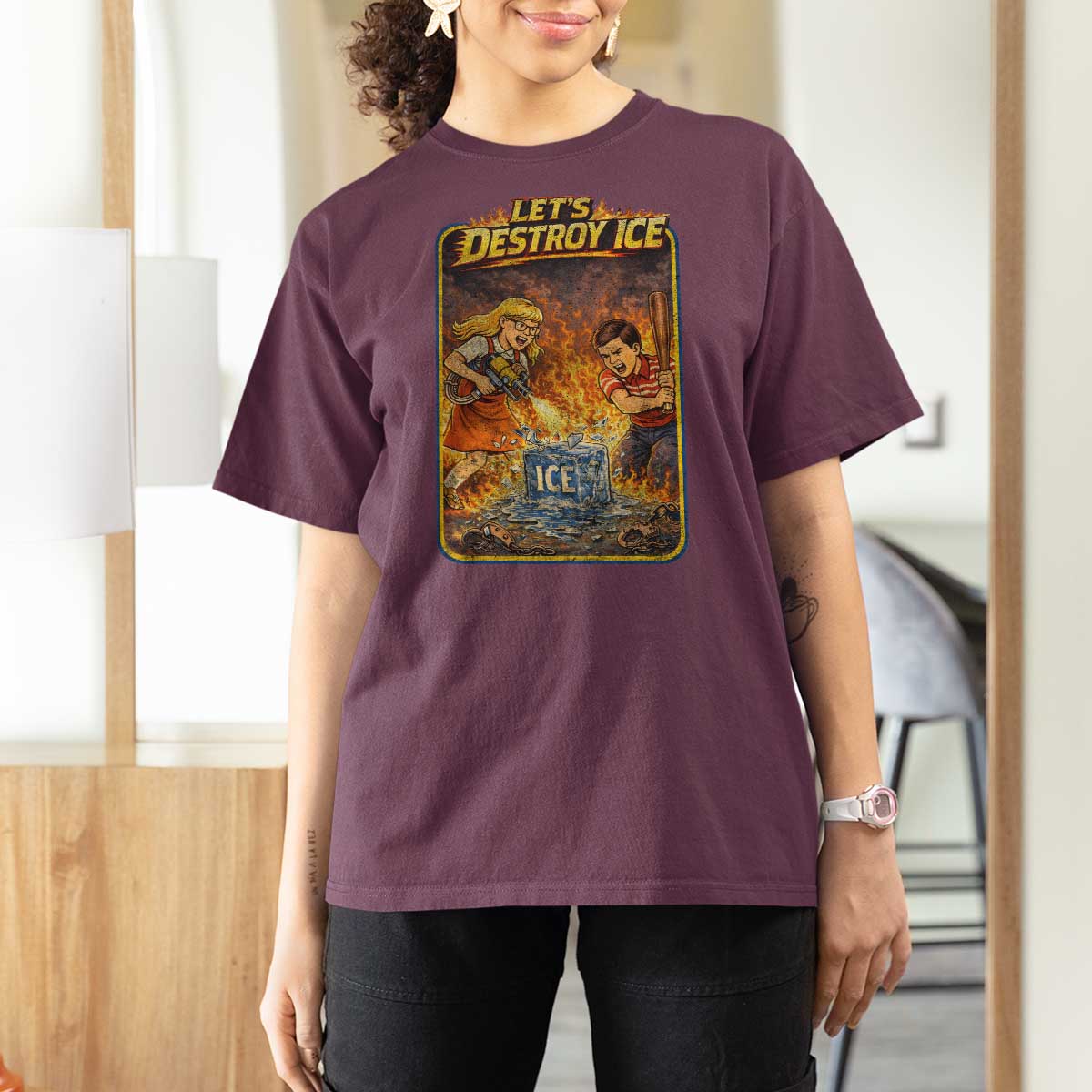 Subtle Abolish Ice T Shirt For Women Retro Protest Satirical Graphic Let's Destroy Ice
