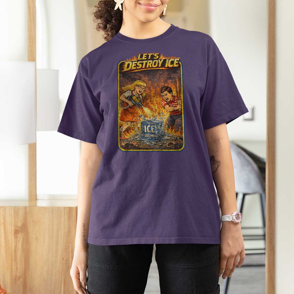 Subtle Abolish Ice T Shirt For Women Retro Protest Satirical Graphic Let's Destroy Ice