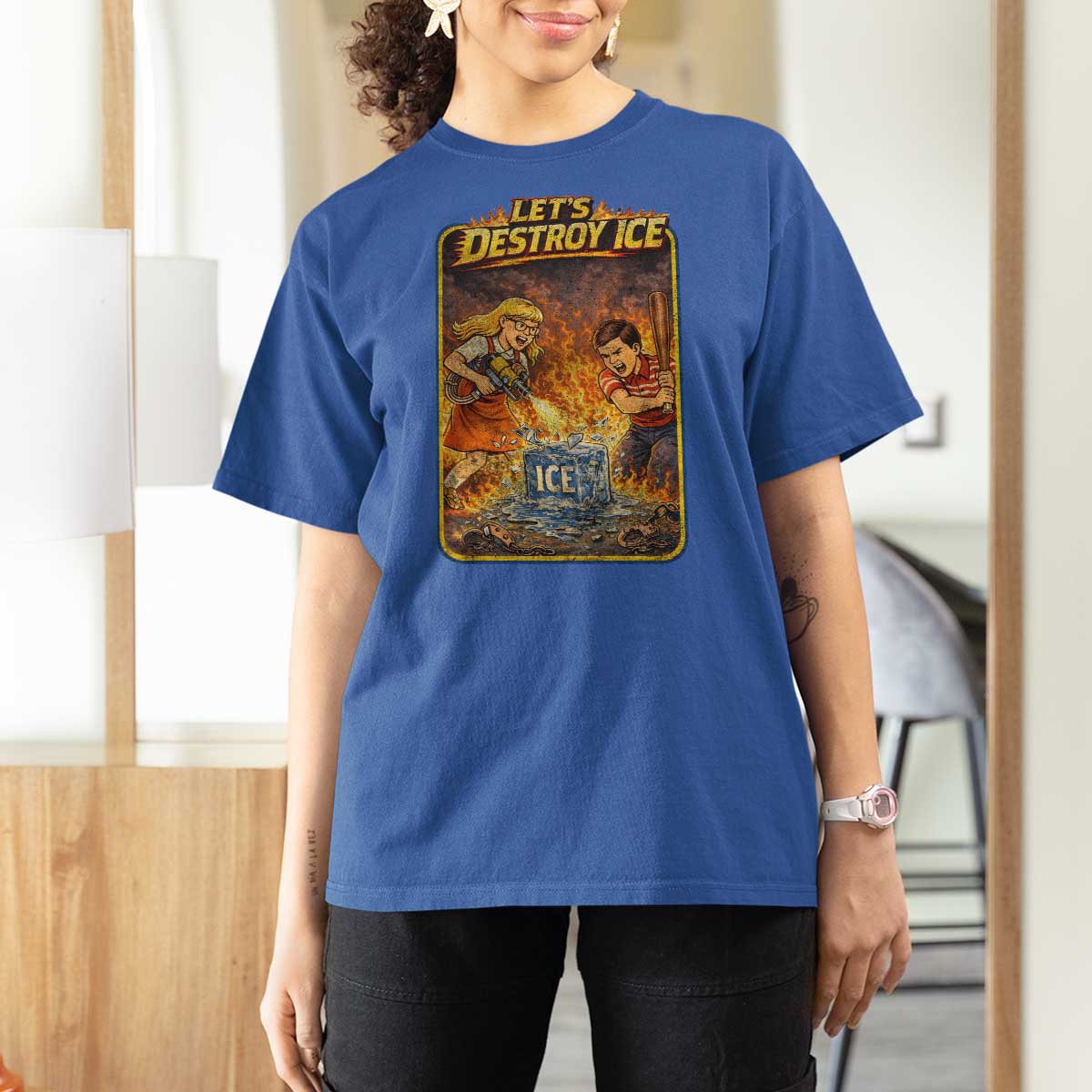 Subtle Abolish Ice T Shirt For Women Retro Protest Satirical Graphic Let's Destroy Ice