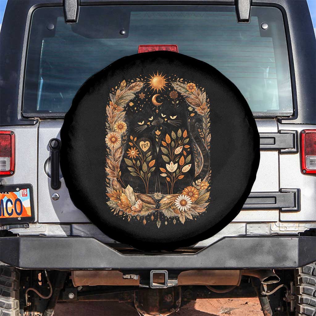 Subtle FDT Spare Tire Cover Vintage Flower Black Cat Social Activist