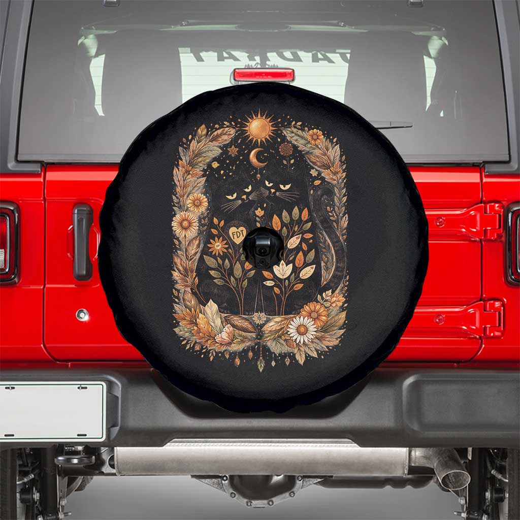 Subtle FDT Spare Tire Cover Vintage Flower Black Cat Social Activist