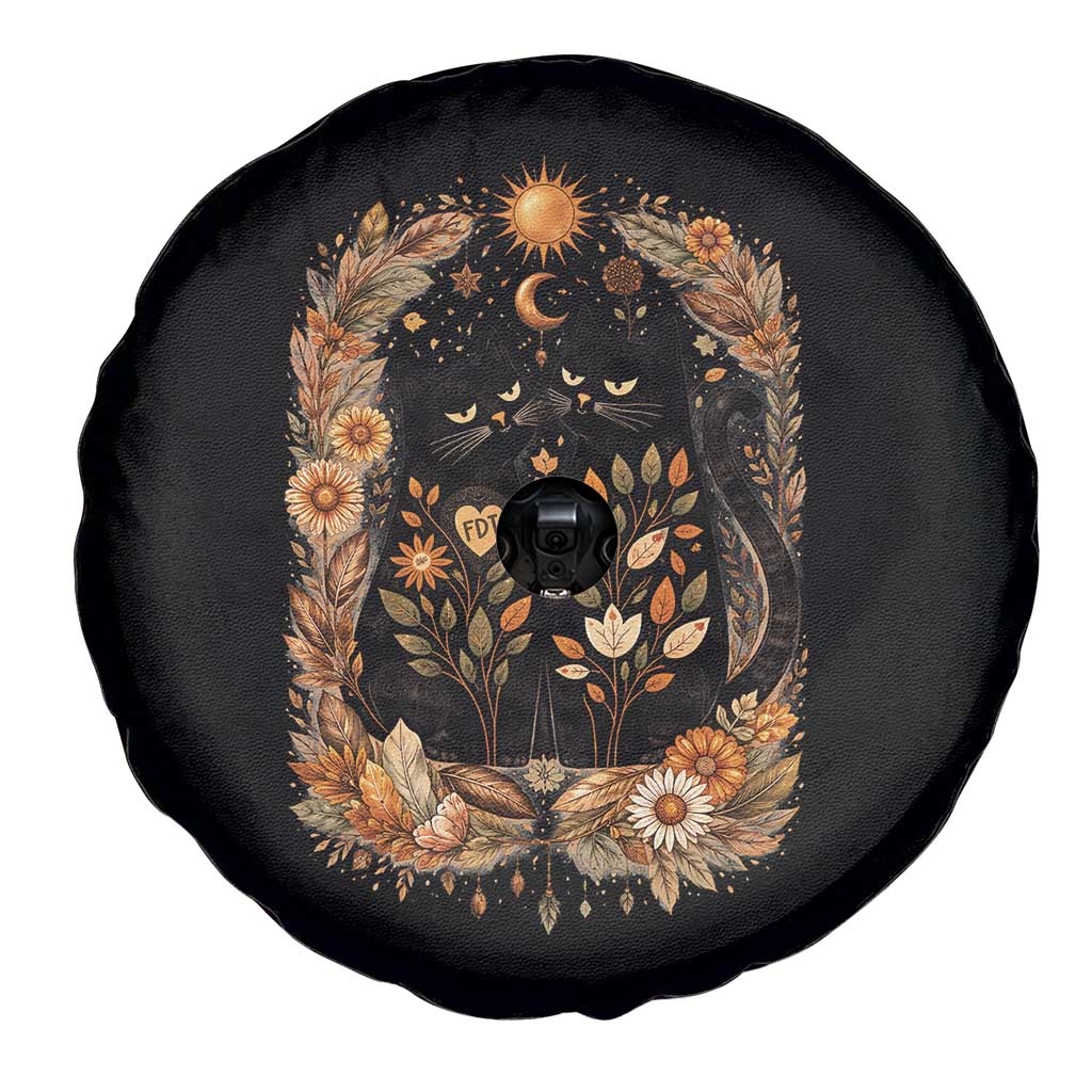 Subtle FDT Spare Tire Cover Vintage Flower Black Cat Social Activist