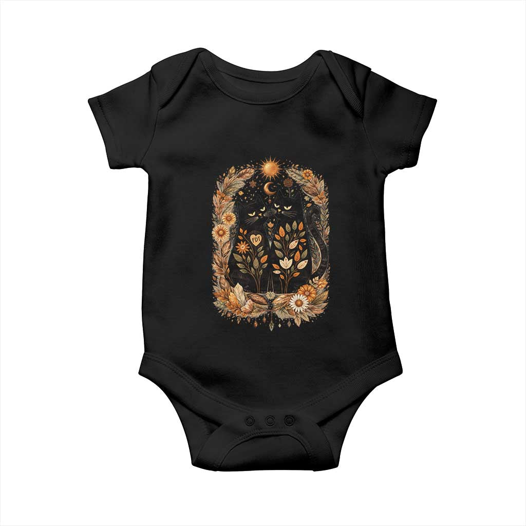 Subtle FDT Baby Onesie Vintage Flower Black Cat Social Activist