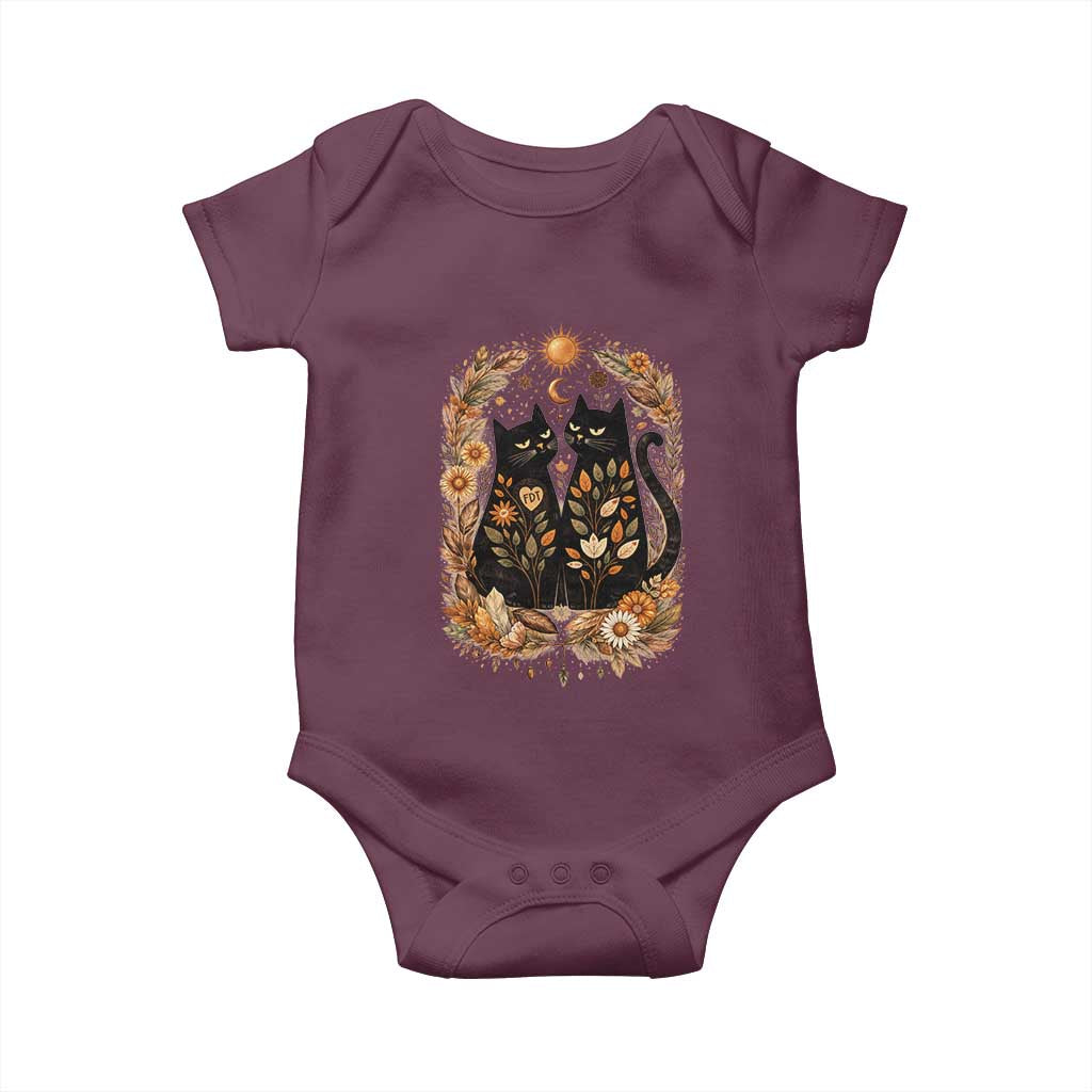 Subtle FDT Baby Onesie Vintage Flower Black Cat Social Activist