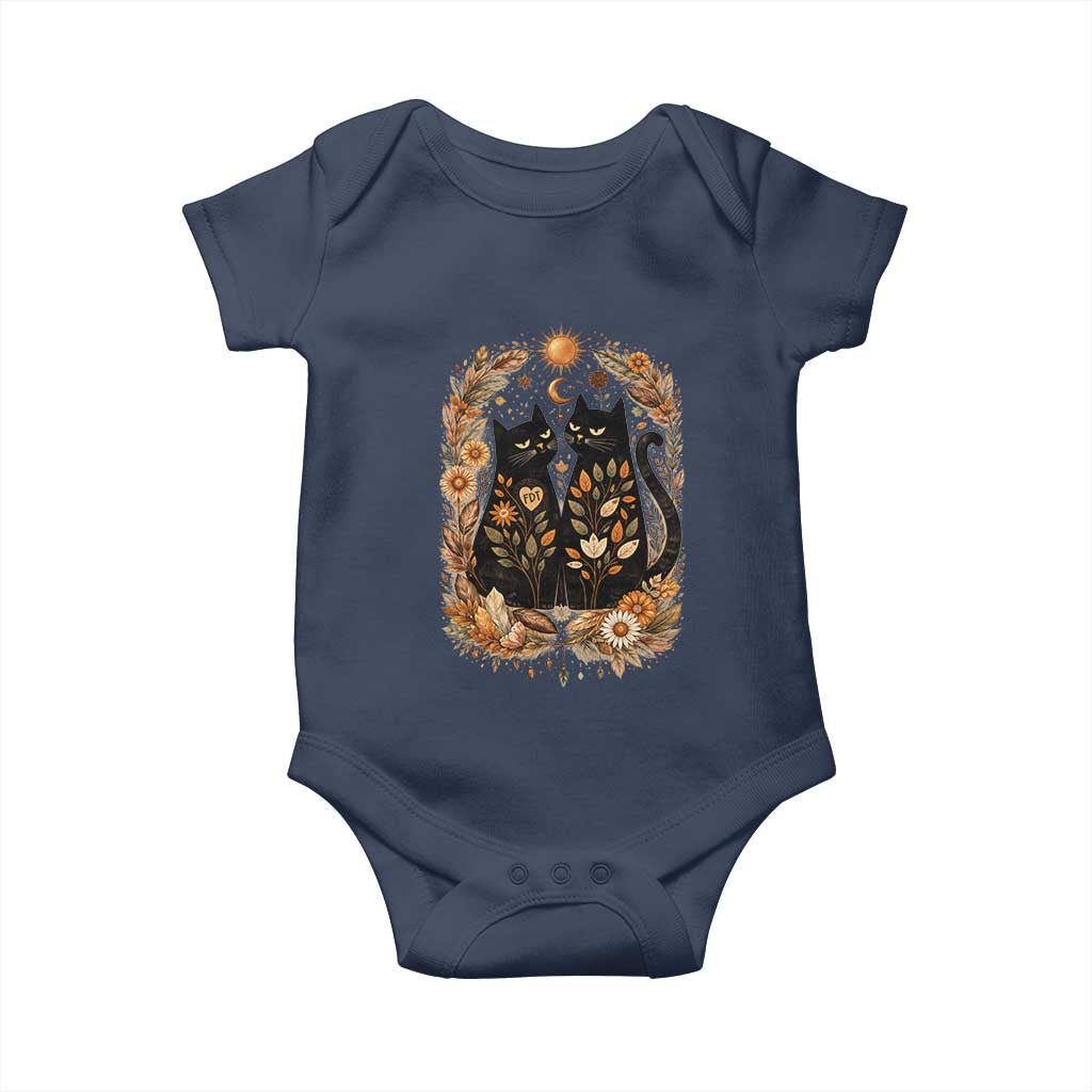 Subtle FDT Baby Onesie Vintage Flower Black Cat Social Activist