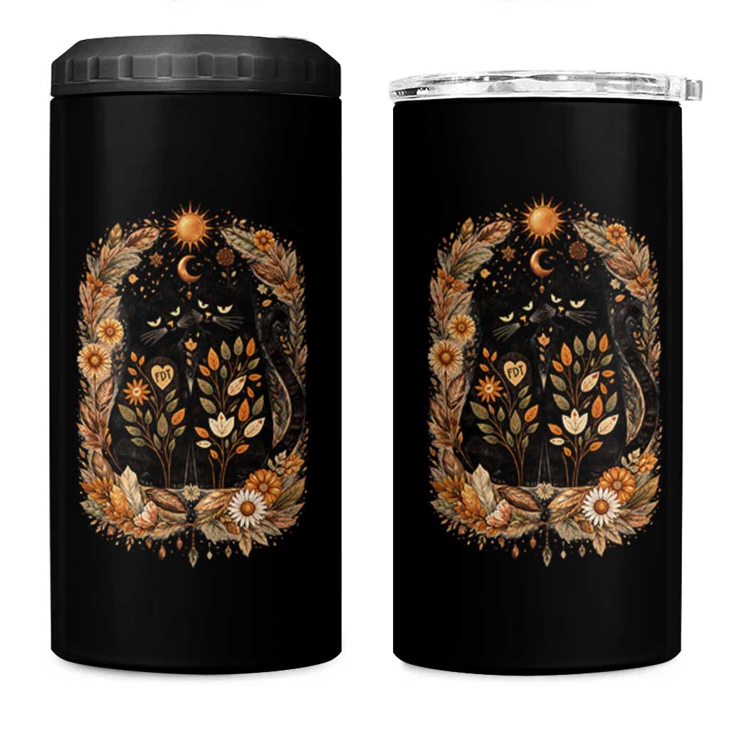Subtle FDT 4 in 1 Can Cooler Tumbler Vintage Flower Black Cat Social Activist