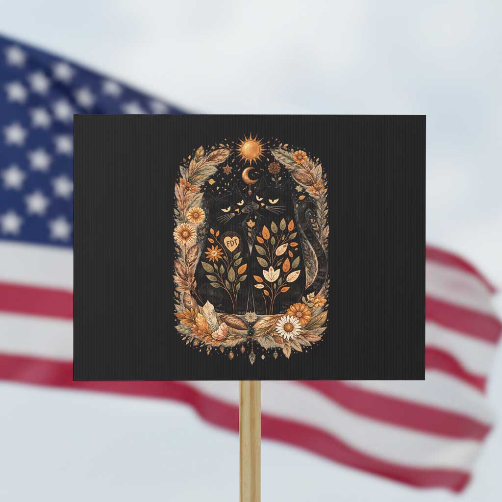 Subtle FDT Protest Sign Vintage Flower Black Cat Social Activist