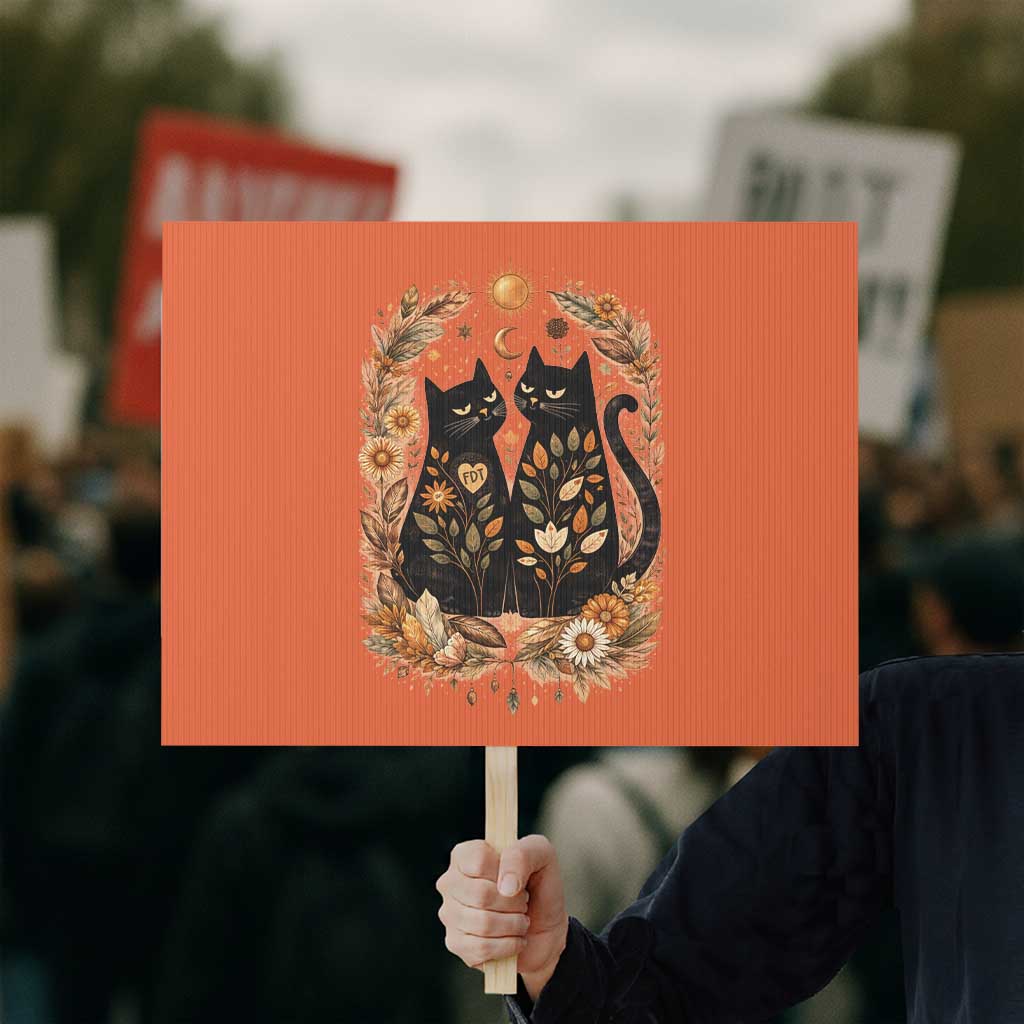 Subtle FDT Protest Sign Vintage Flower Black Cat Social Activist