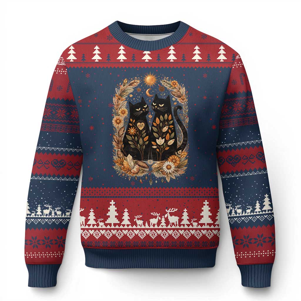 Subtle FDT Ugly Christmas Sweater Vintage Flower Black Cat Social Activist