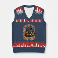 Subtle FDT V-Neck Knit Sweater Vest Vintage Flower Black Cat Social Activist