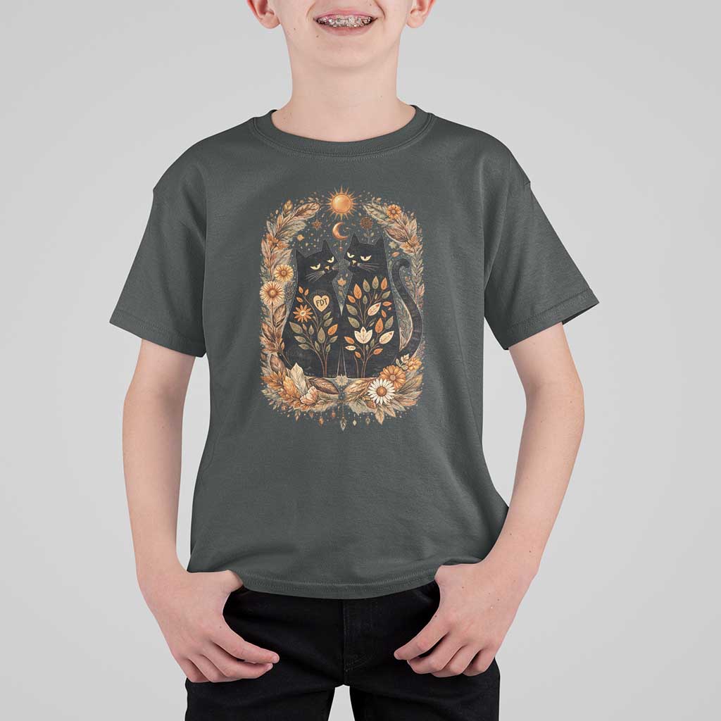 Subtle FDT T Shirt For Kid Vintage Flower Black Cat Social Activist
