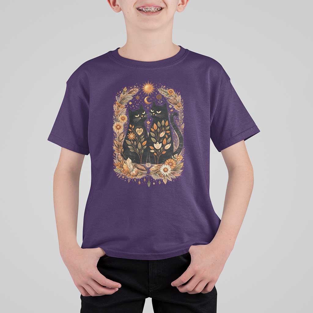 Subtle FDT T Shirt For Kid Vintage Flower Black Cat Social Activist