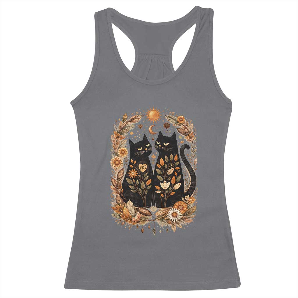 Subtle FDT Racerback Tank Top Vintage Flower Black Cat Social Activist