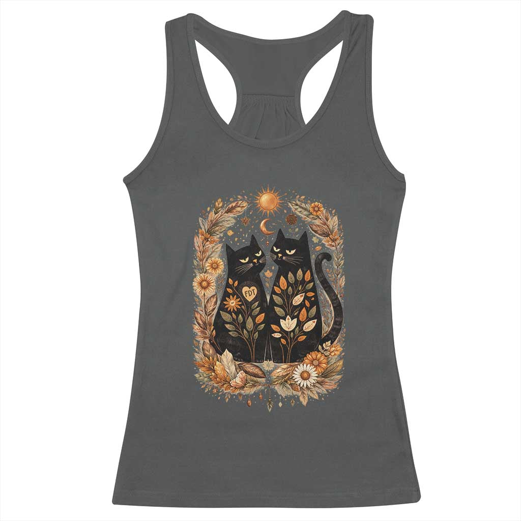 Subtle FDT Racerback Tank Top Vintage Flower Black Cat Social Activist