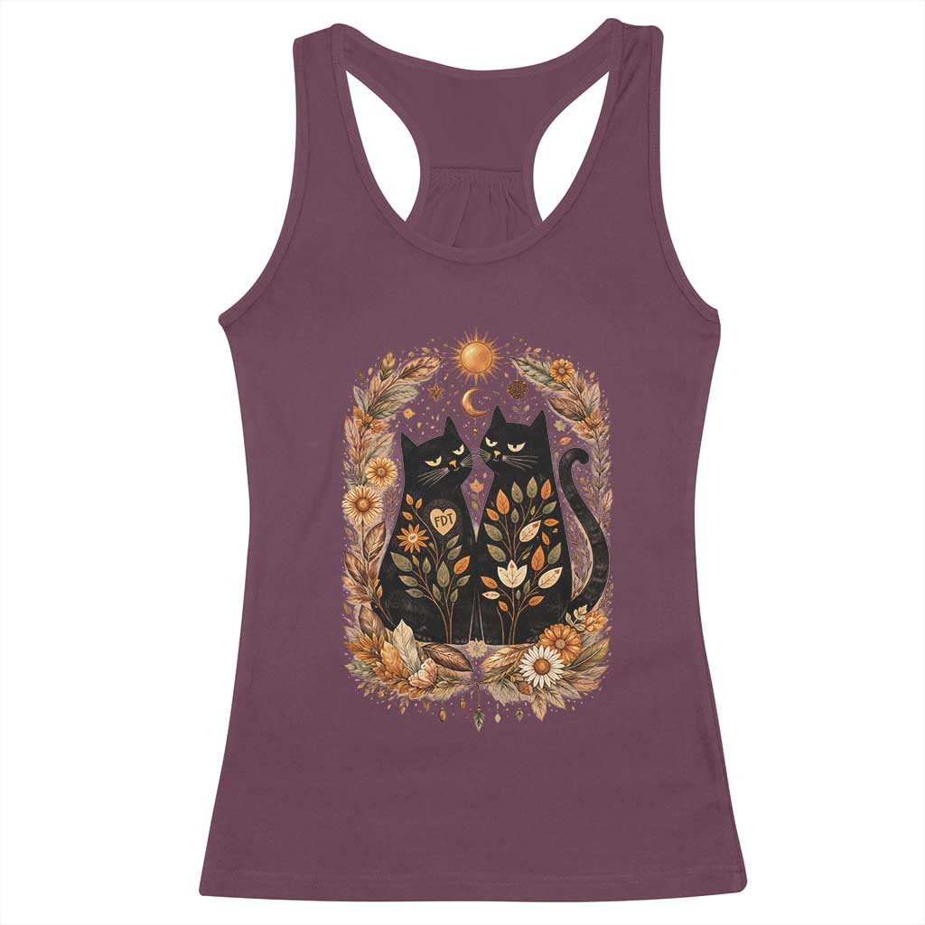 Subtle FDT Racerback Tank Top Vintage Flower Black Cat Social Activist