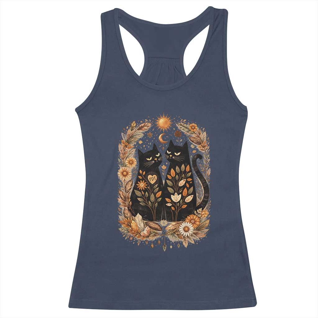 Subtle FDT Racerback Tank Top Vintage Flower Black Cat Social Activist